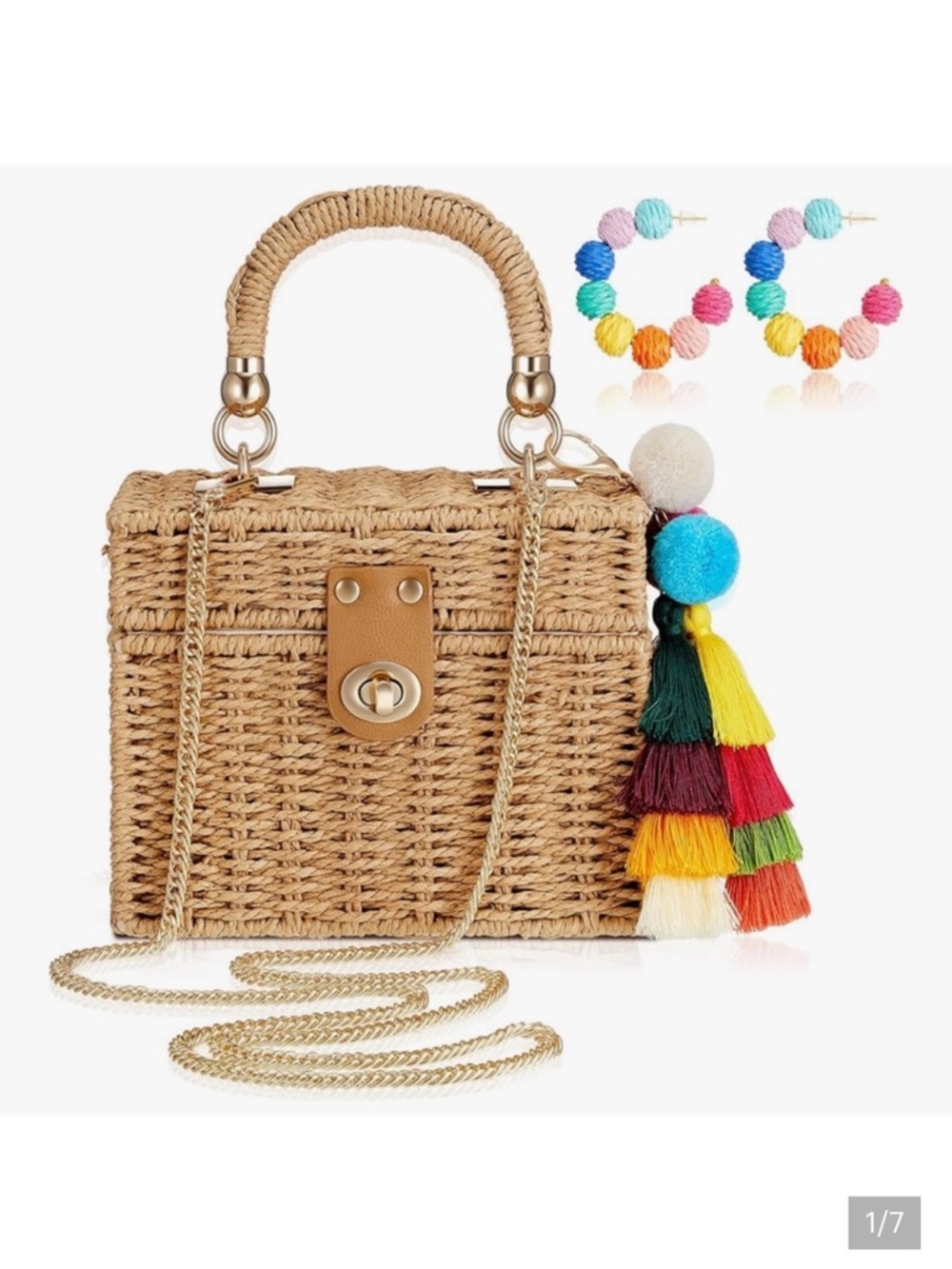 🆕 Women Straw Bag Summer Beach Purse, Handmade Rattan Woven Crossbody